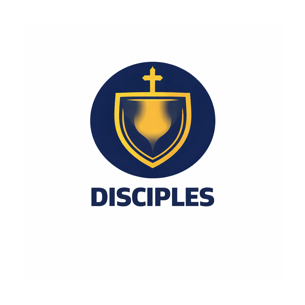 A logo featuring a shield with a chalice and a cross above it, with the word 'Disciples' written below in bold letters.