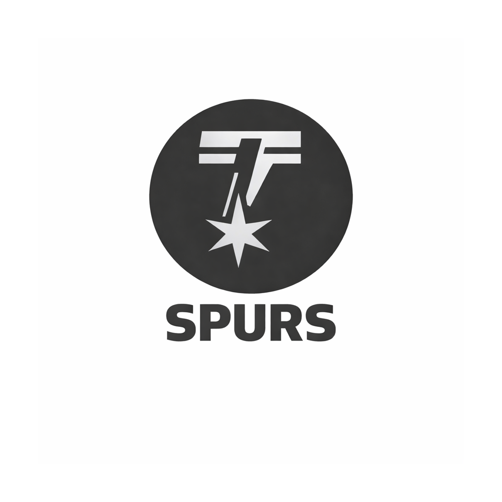 Black and white logo of the San Antonio Spurs NBA basketball team featuring a stylized spur and star, with the word 'SPURS' below.