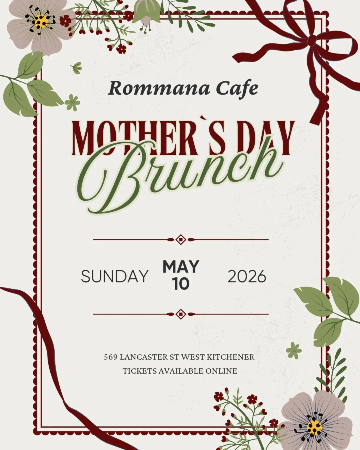 She deserves more than flowers this year. 🌸
A table, a moment, a full experience.

Join us this Sunday for our Mother&rsquo;s Day Brunch at Rommana &mdash; a Palestinian-inspired menu, curated for her.

Limited seats. 1-hour reservations.
Book now b