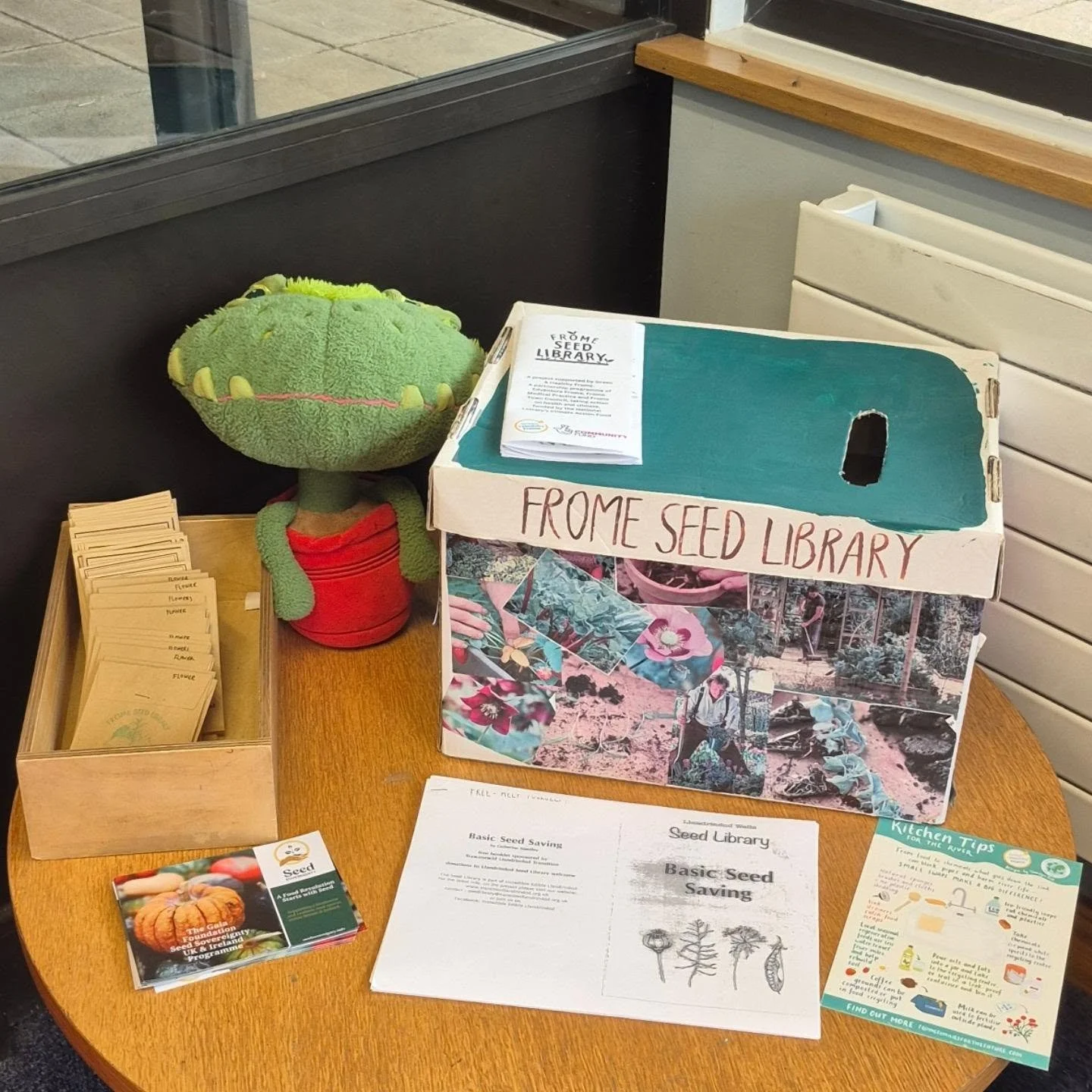 The tray is back, we have seeds! It's mainly flower seed at the moment, but it's all good for autumn sowing, so fill ya boots!

The seed library is located inside Frome Library. Just take a sharp left when you enter, and we're tucked away in the corn