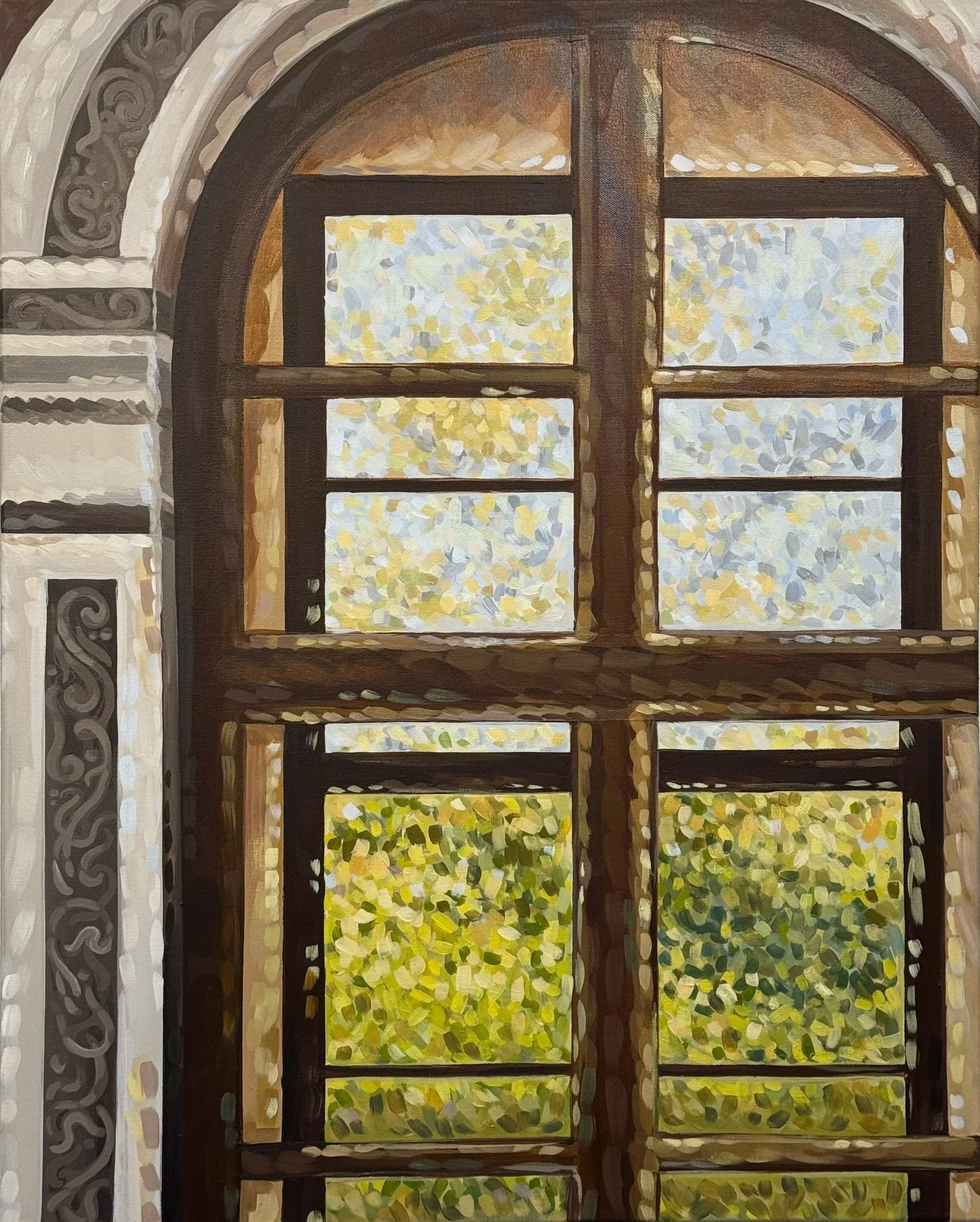 Through the Honeycomb Glass, Inspired by Prague, Czech Republic, Acrylic on Canvas, 24" x 30"