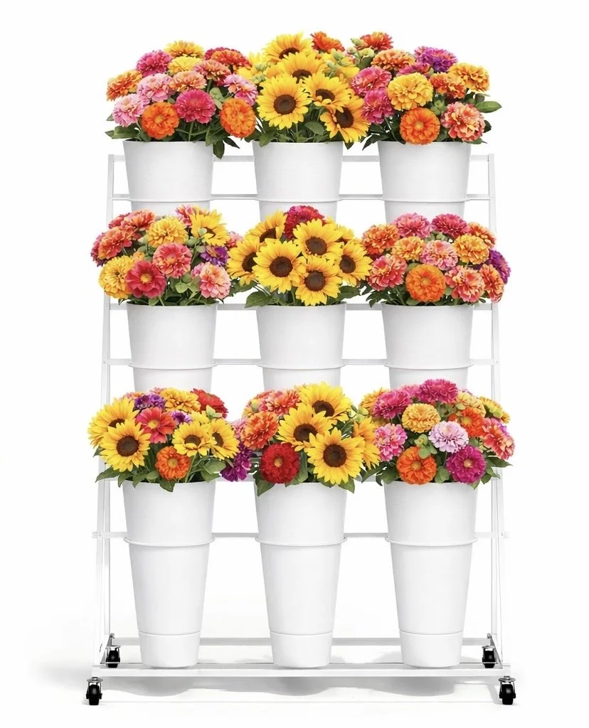 Large 8-Bucket Flower Stand - White