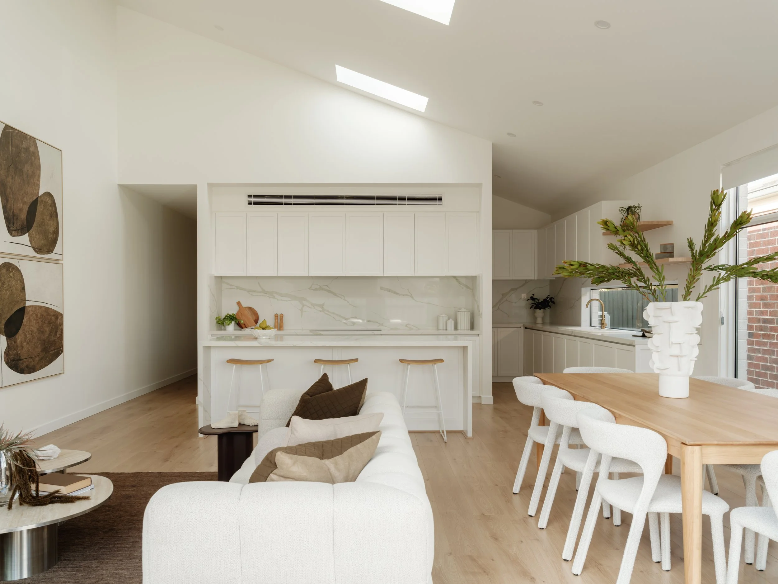 Integrated Kitchen layout with Dining and Living.