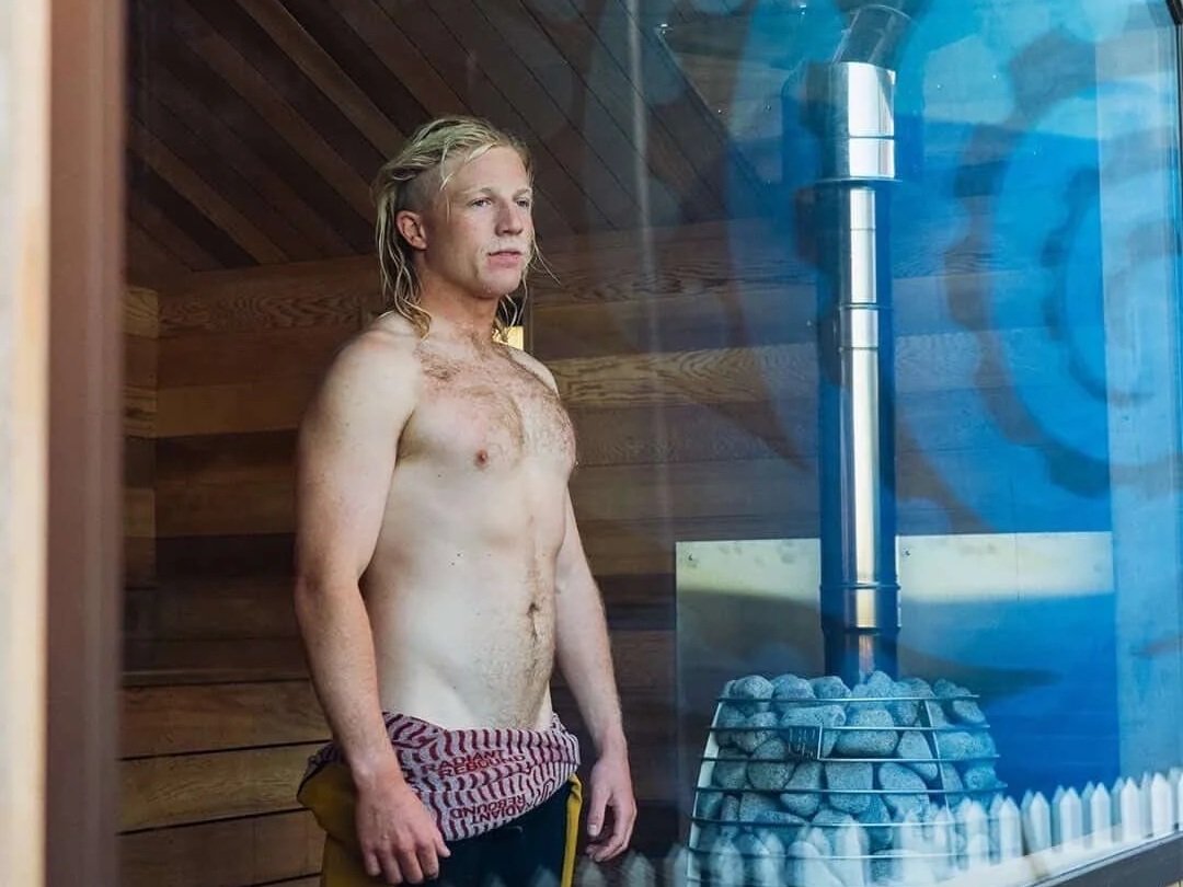 An individual in the Yutori Sauna, looking contemplative.
