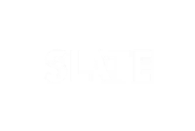 The word 'SLATE' in bold white letters on a black background.