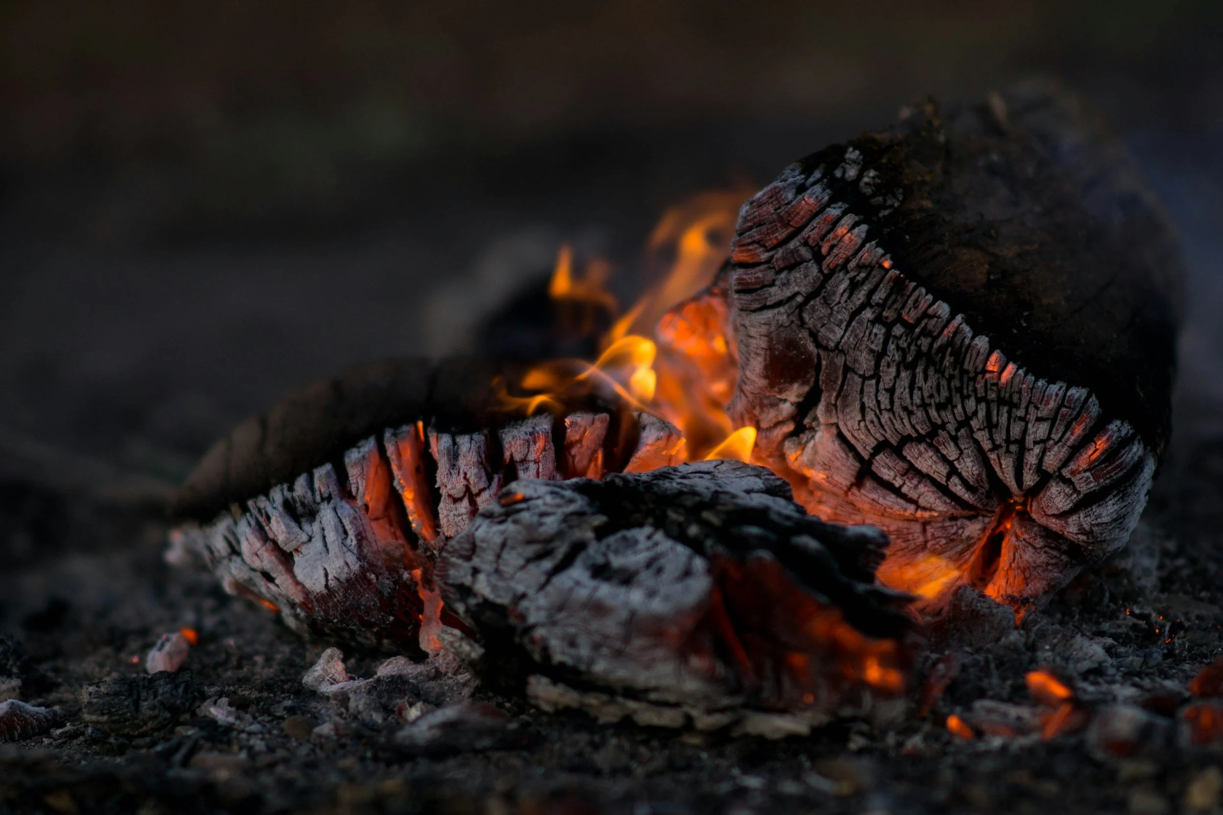 Wood fire embers used for fire-driven cooking at Strata private dining events in Southern Utah