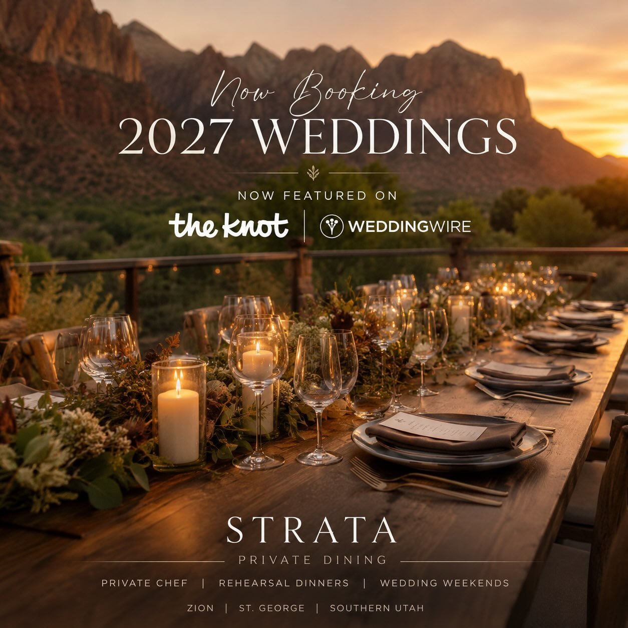 Excited to share that Strata Private Dining is now a featured vendor on The Knot and WeddingWire!

From intimate elopements in Zion to luxury rehearsal dinners and full wedding weekend dining experiences, we&rsquo;re honored to help couples celebrate