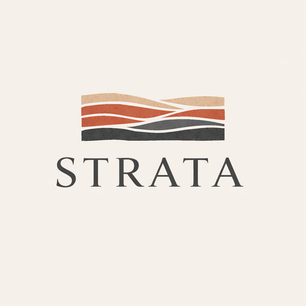 Strata logo inspired by geological layers, representing a chef-driven restaurant company rooted in place and longevity.