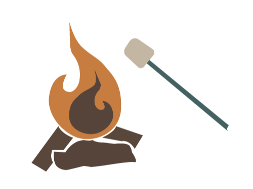 Marshmallow on a stick being roasted over a campfire.