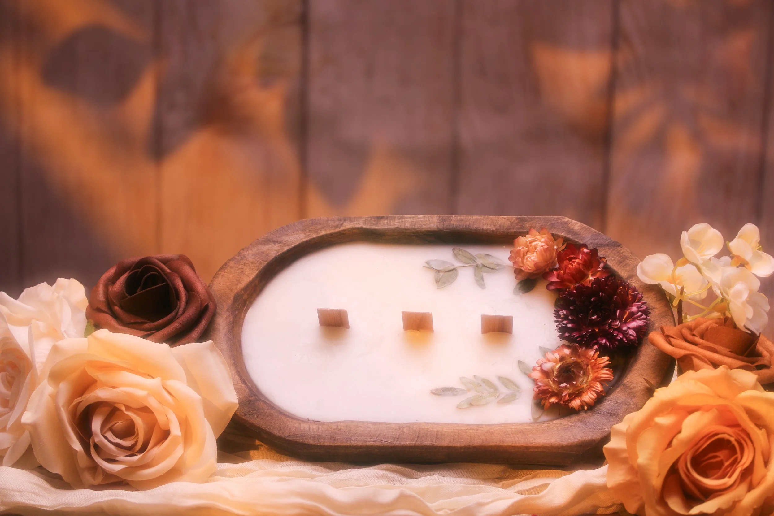Small Wooden Dough Bowl Candle