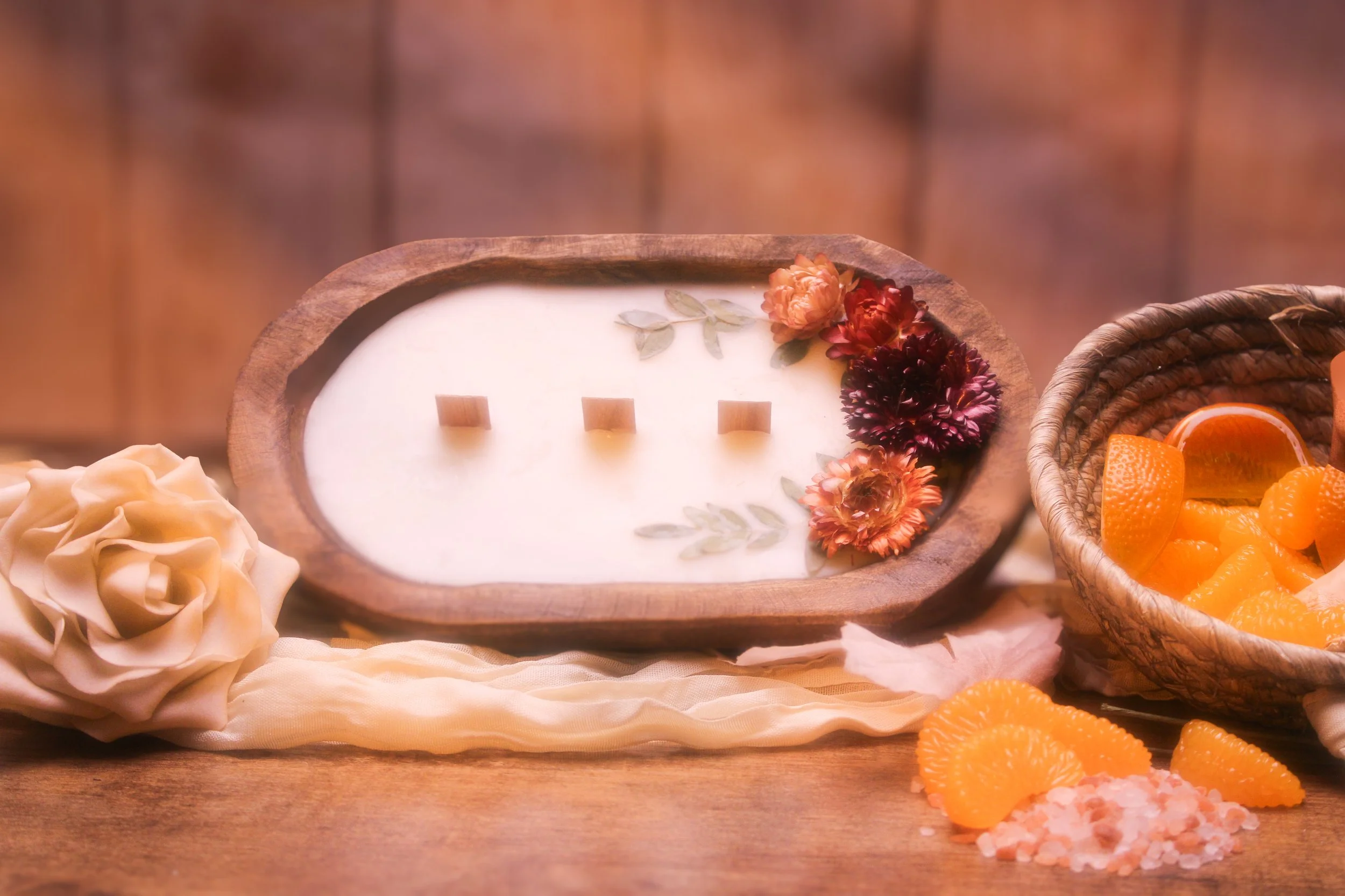 Small Wooden Dough Bowl Candle
