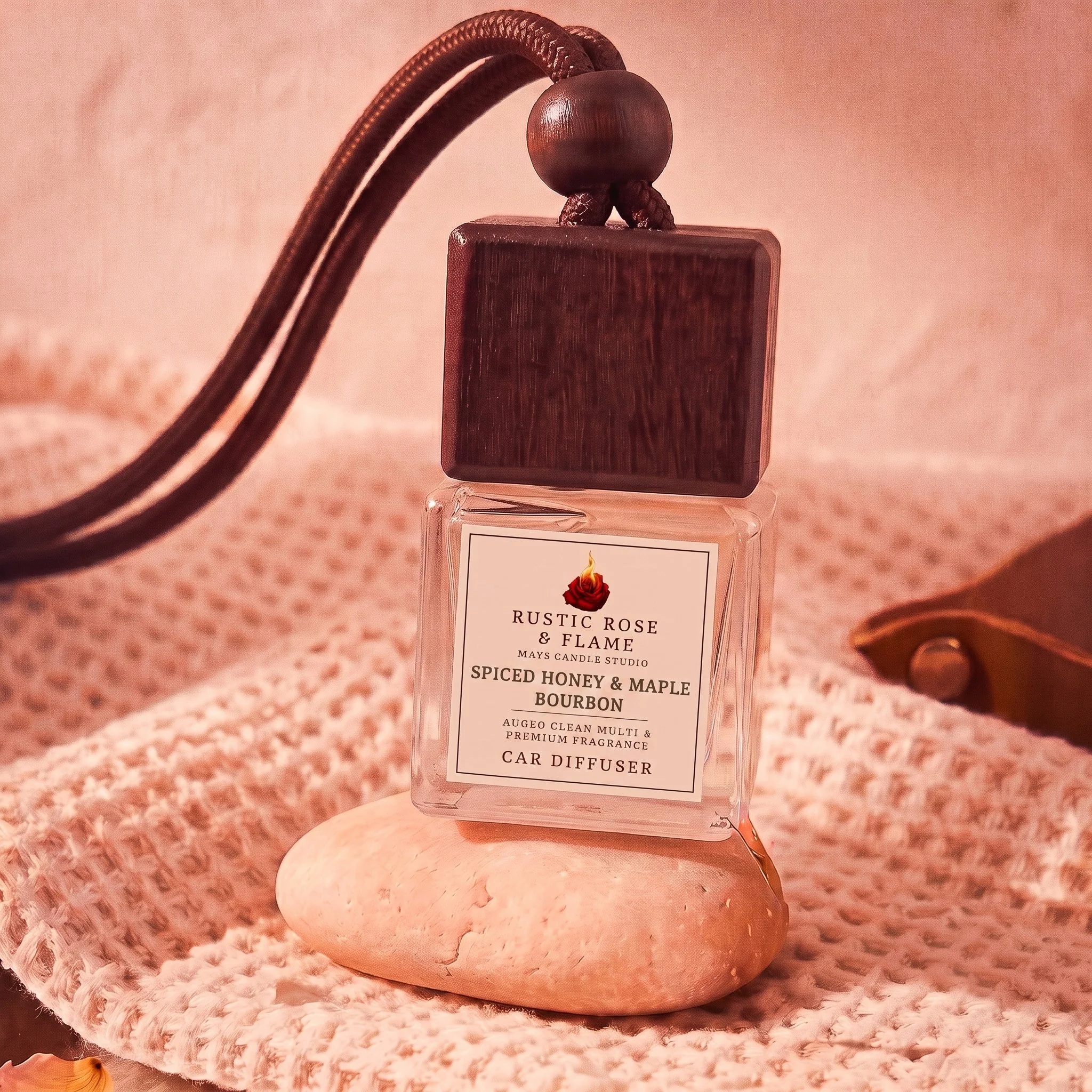 Spiced Honey and Maple Bourbon Car Diffuser on rock.jpg