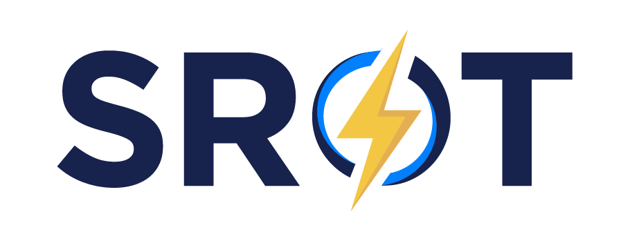 Logo with the word 'SROT' and a lightning bolt symbol in the middle.