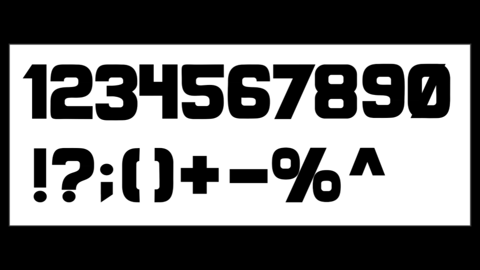 Vectorized typeface. Numbers 0 to 9, along with select few symbols.
