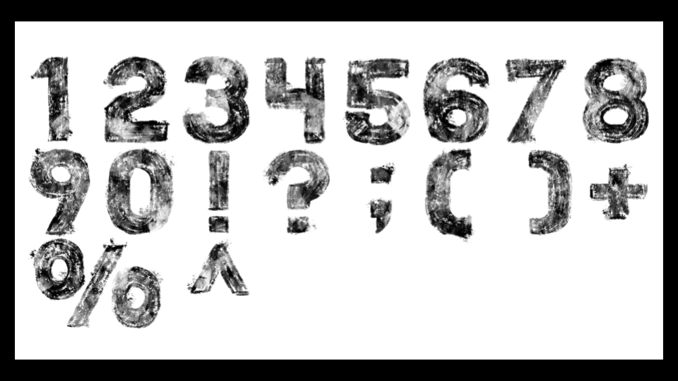 Sketch of symbols for typeface using Black Burn and Rectango brushes on Procreate.