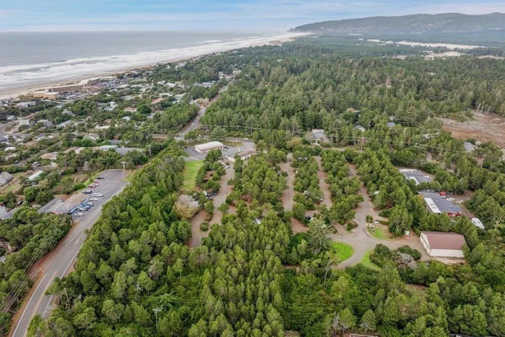 Areal view of RV park by ocean