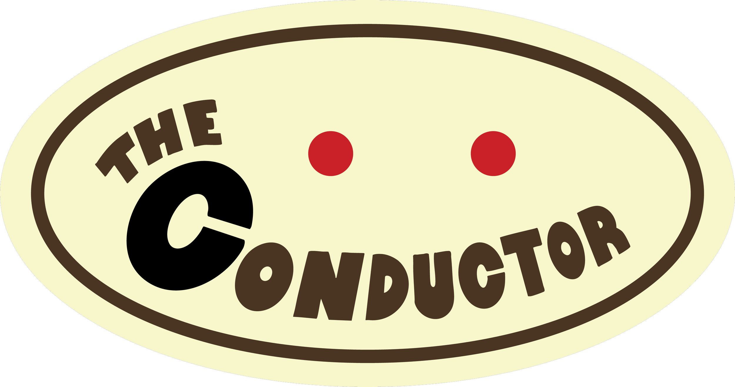 Vintage-style logo with an oval shape, featuring the text 'The C Conductor' and two red dots resembling eyes.