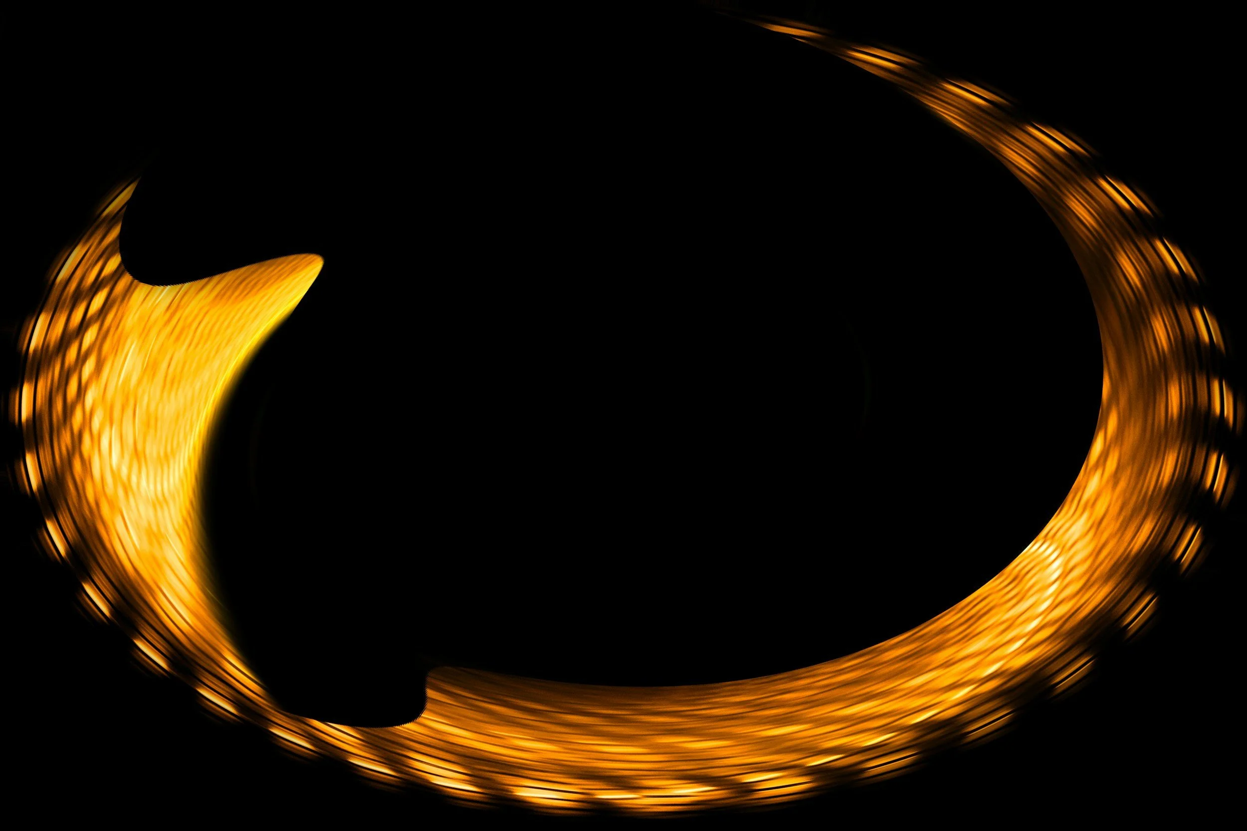 Light trail art creating a circular shape with an arrow in dark background.