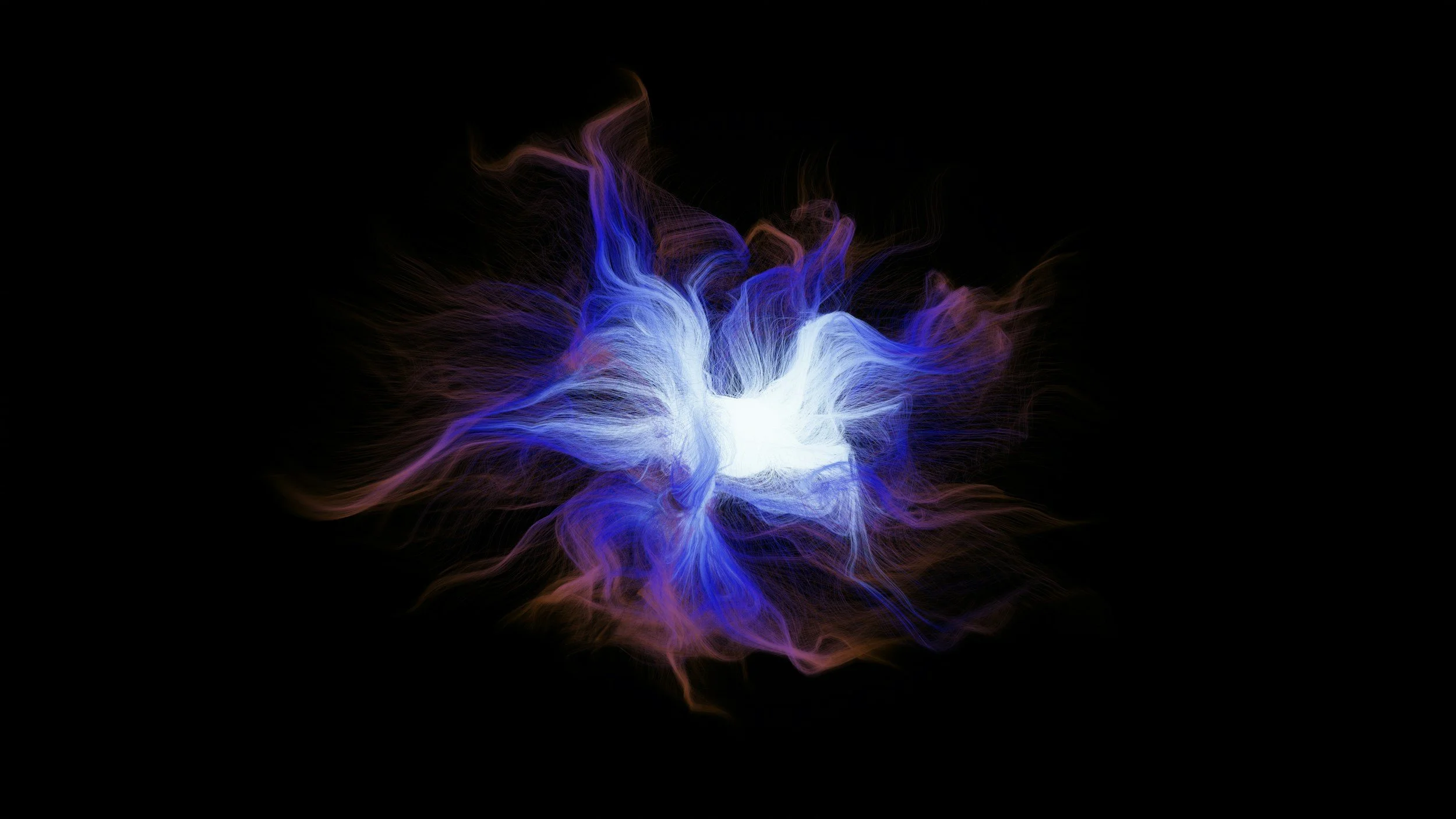 Abstract electric blue and purple lightning bolt against a black background.