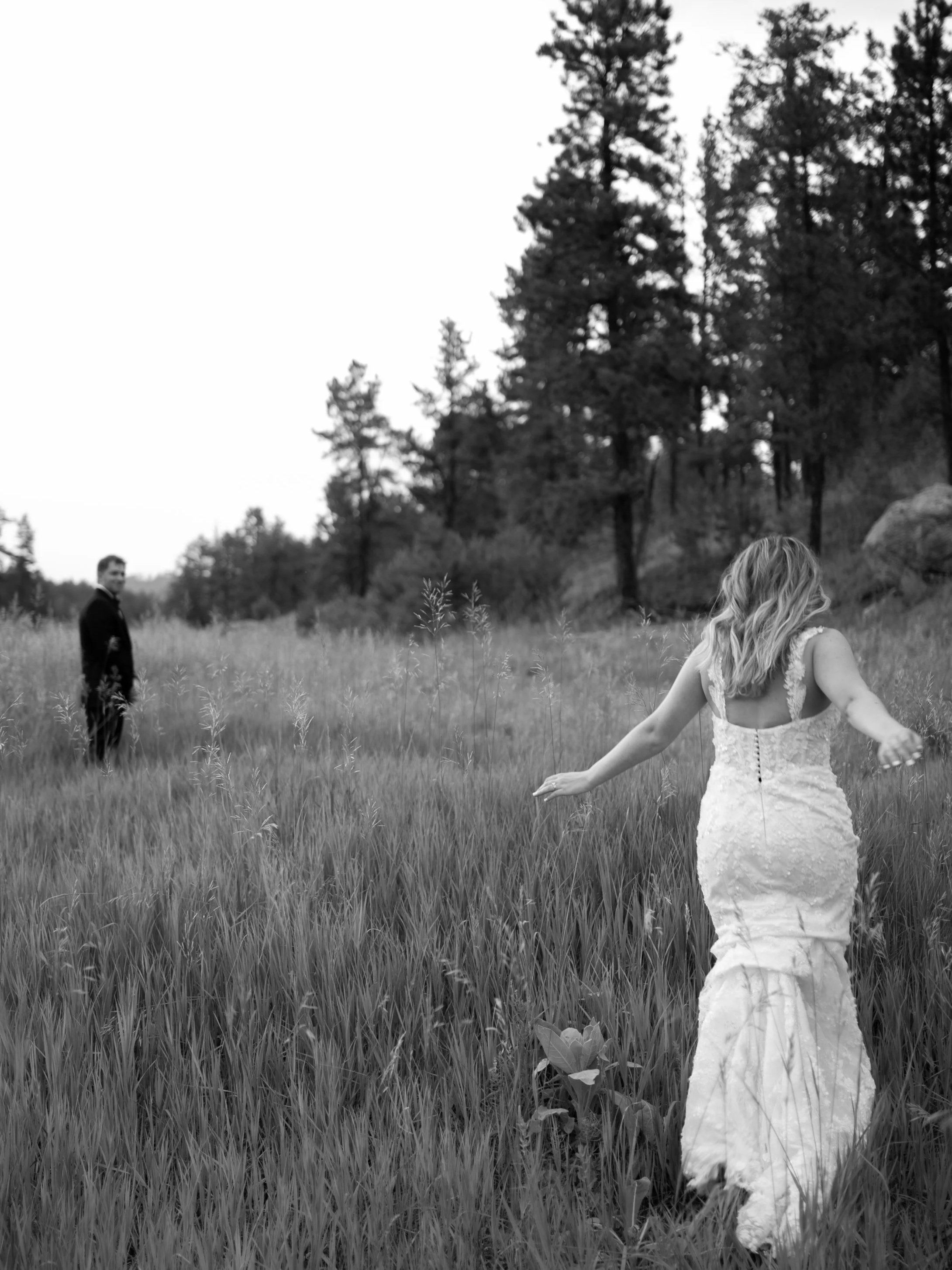 A graceful black-and-white moment in Woodland Park, CO, capturing movement and quiet elegance.