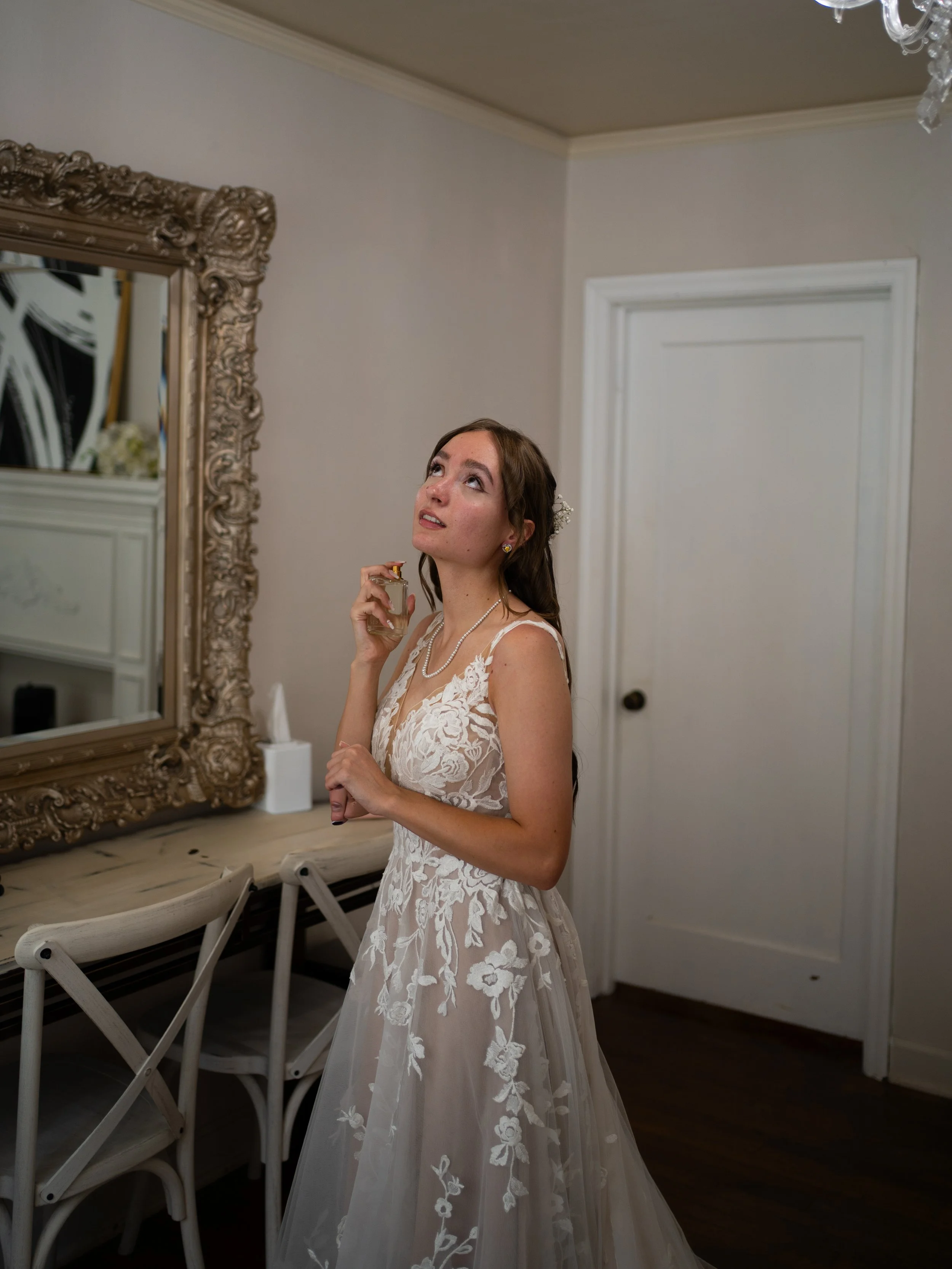 A soft and reflective bridal portrait in O’Fallon, Missouri, capturing elegance and quiet anticipation.