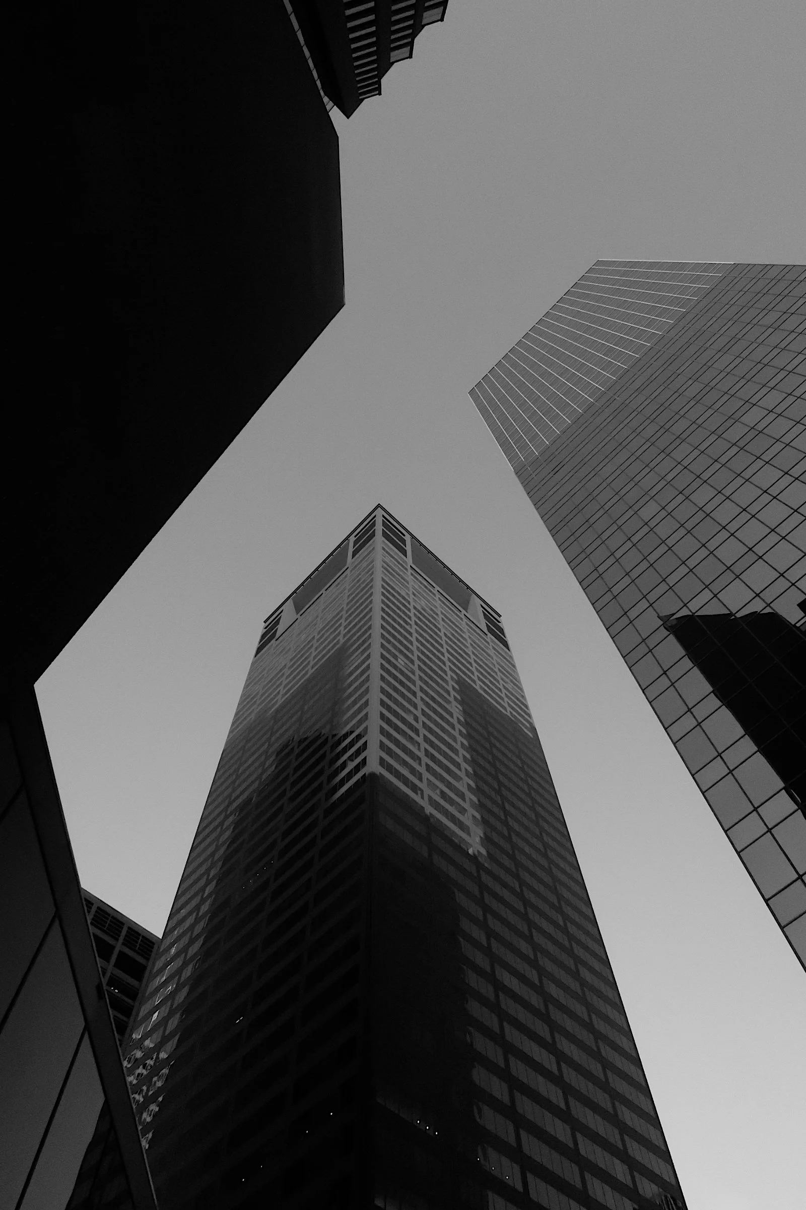 A bold black-and-white architectural image of downtown Houston, Texas, adding a modern and editorial sense of place.