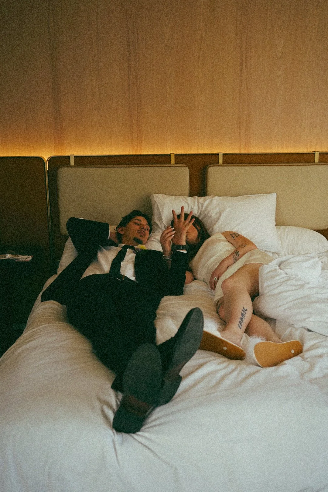 A candid, relaxed moment of the couple in Houston, TX, capturing playful connection and personality after just getting married