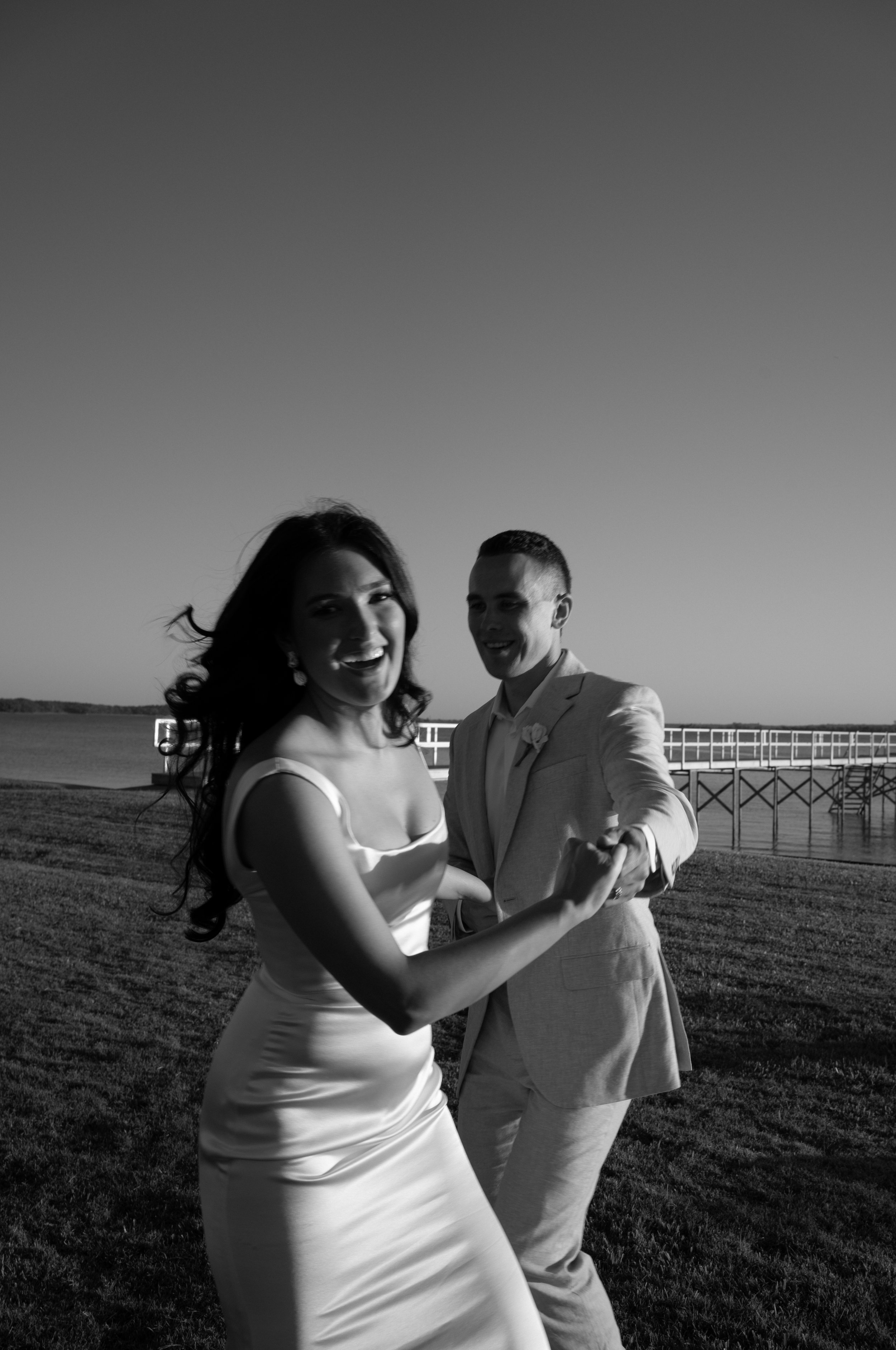 Black and white couple portrait captured during a romantic backyard wedding in Fort Worth, Texas.