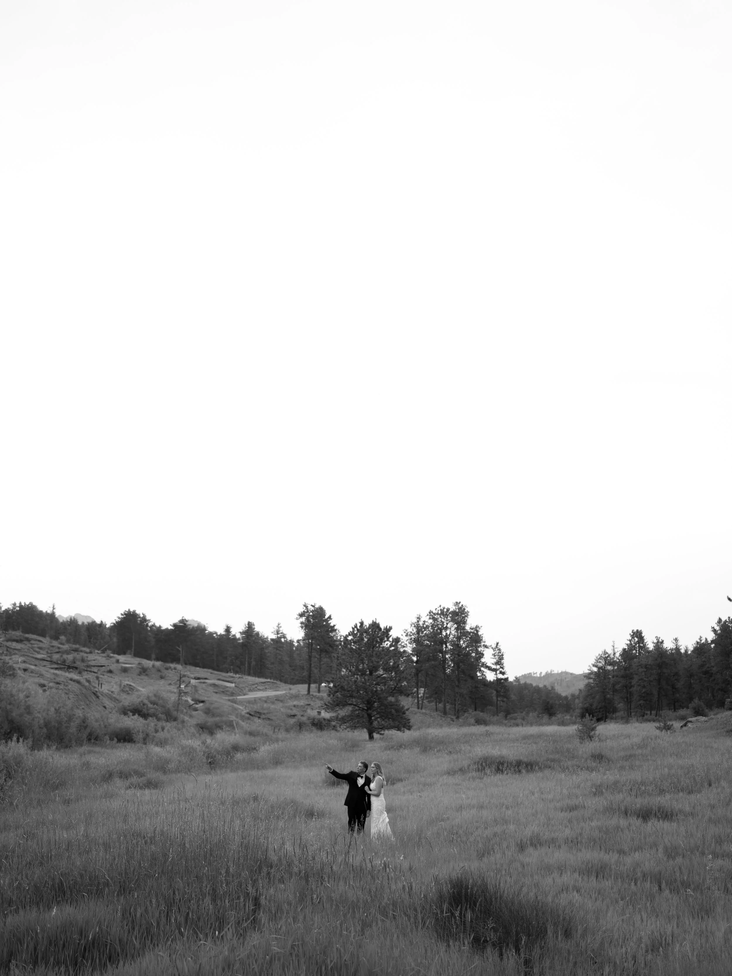 A cinematic black-and-white landscape in Woodland Park, CO, capturing scale, stillness, and the natural beauty of the setting.