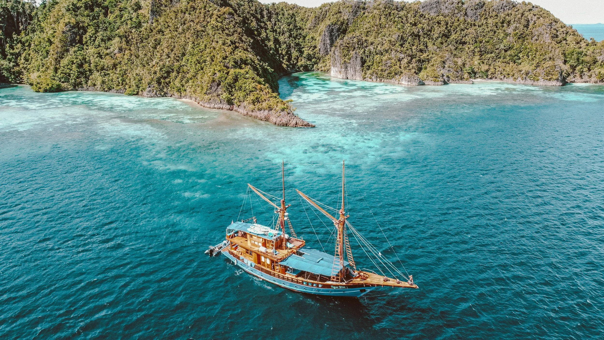 A sailboat in Raja Ampat