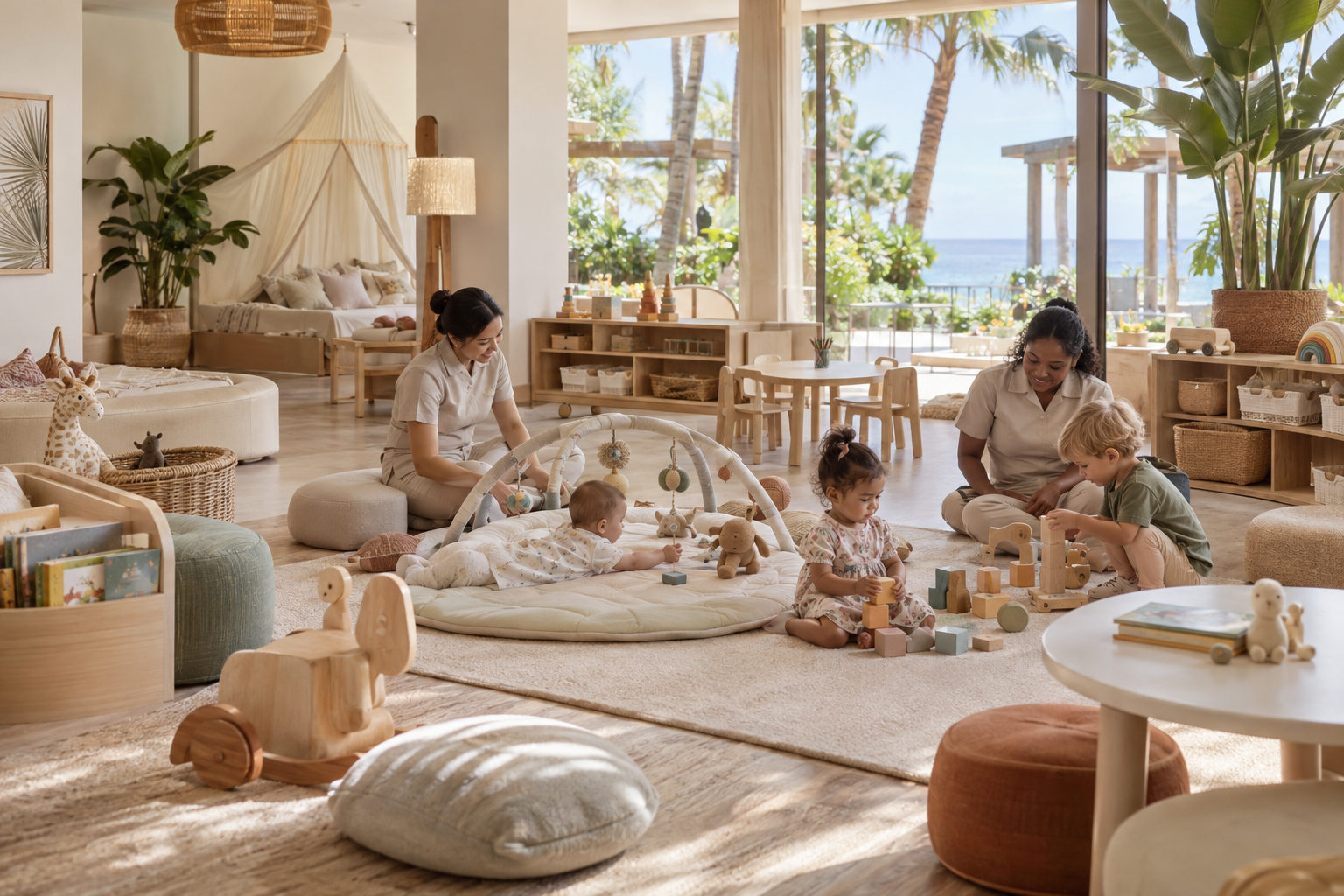 Luxury resort baby club with supervised play areas for babies and toddlers.