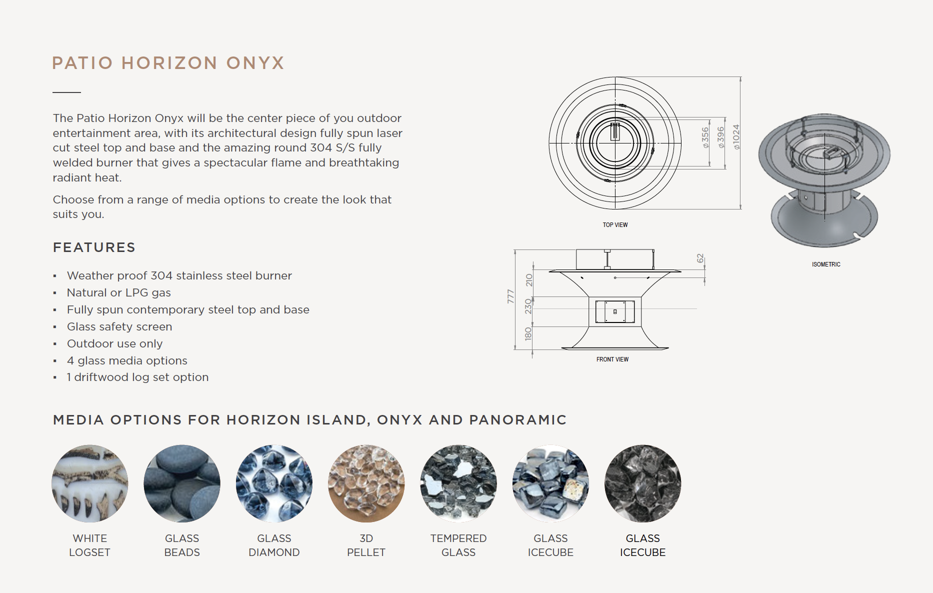 Patio Horizon Outdoor Fireplace Onyx