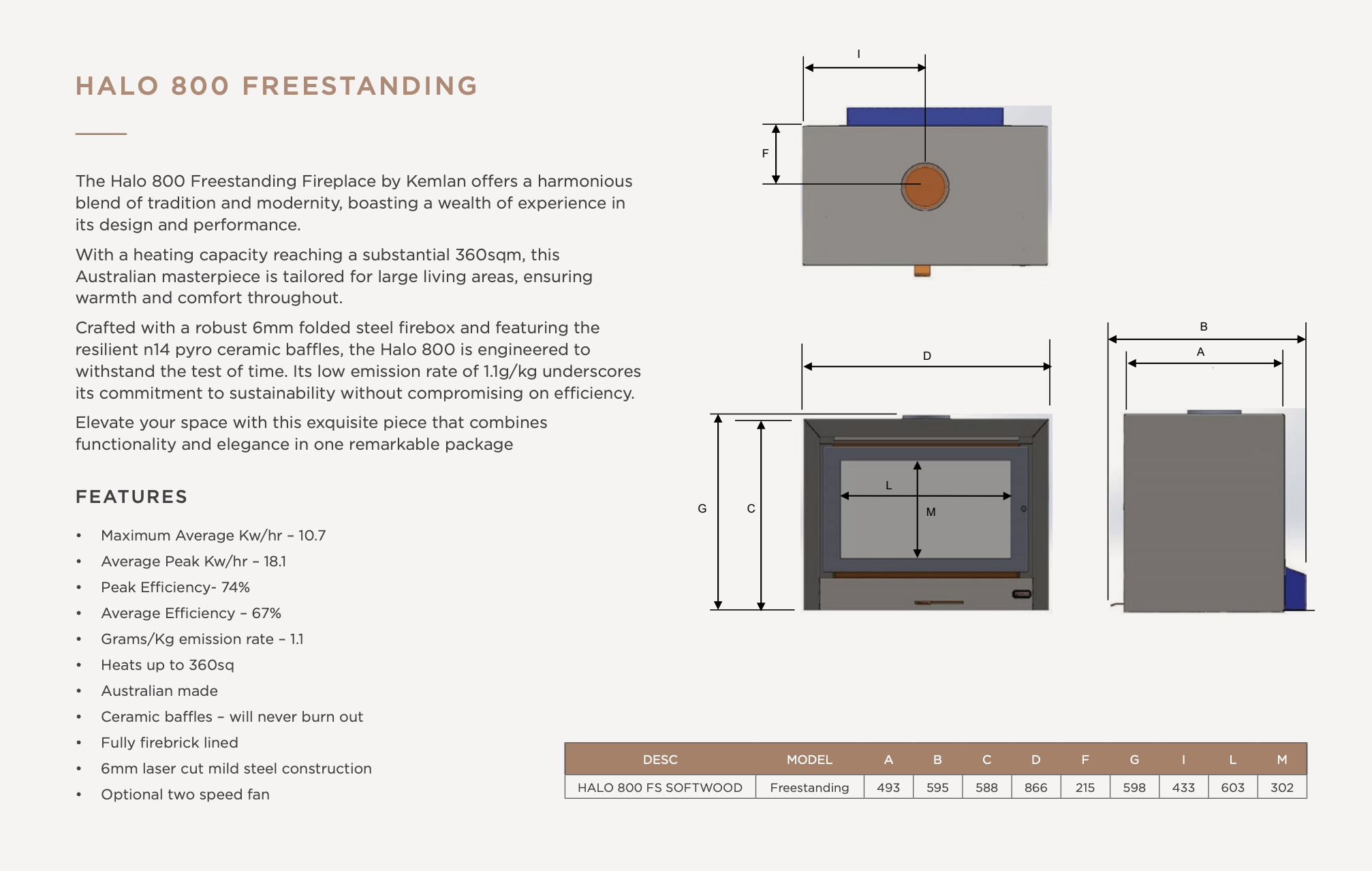 Kemlan Halo 800 Freestanding Wood Fireplace