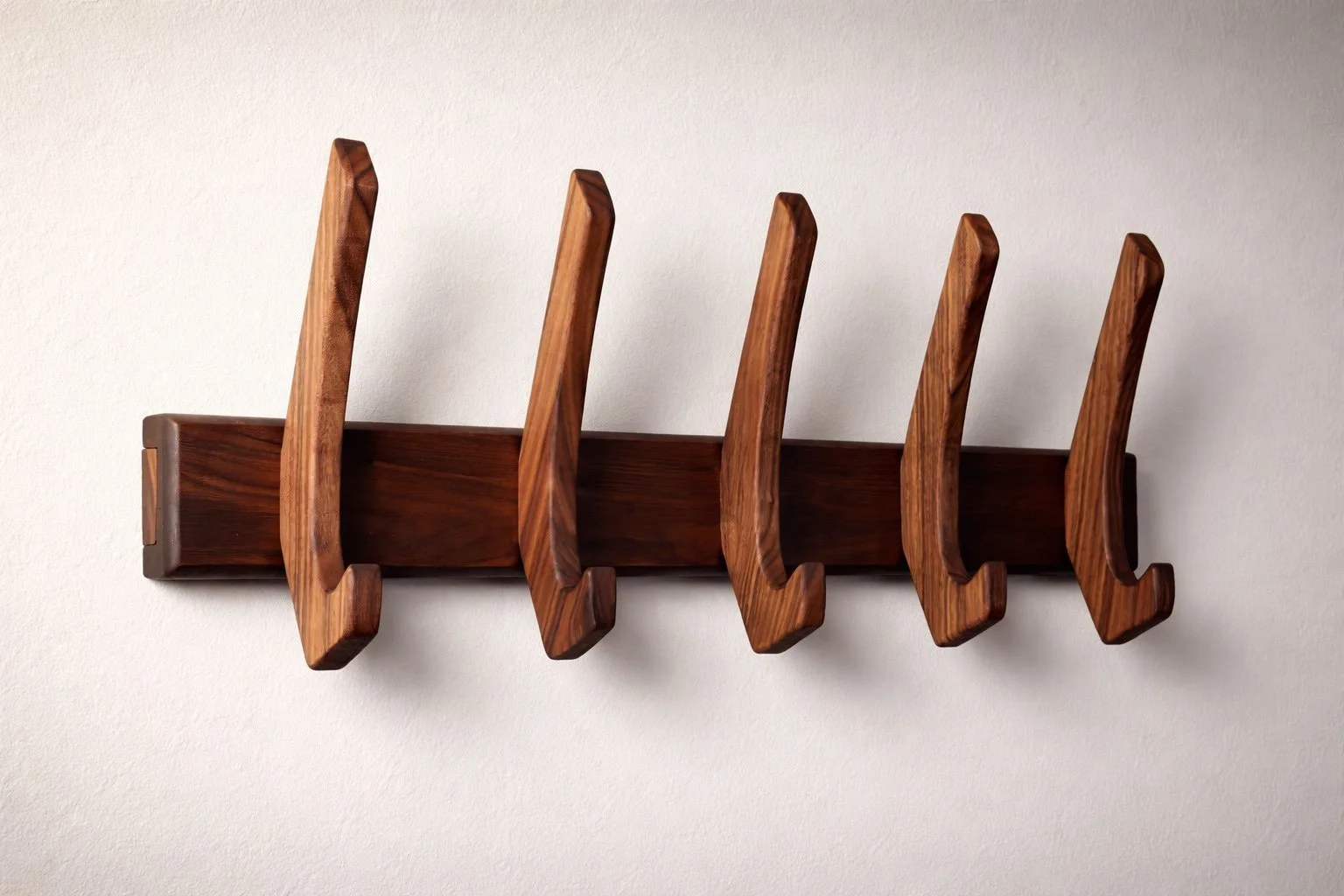 Mid century modern 5 post hat and coat rack made of solid walnut