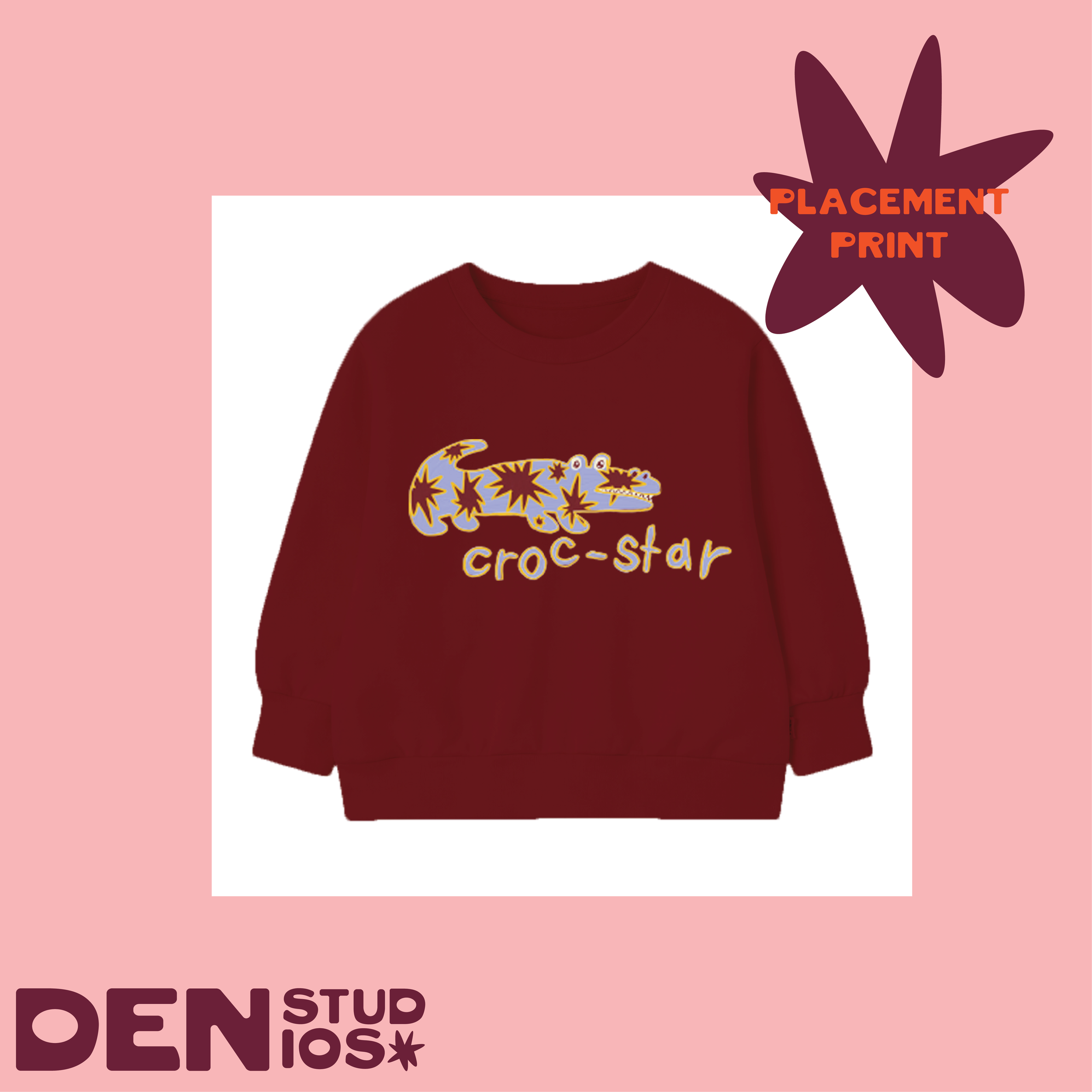 CrocStar Essential Print on jumper in solar colourway — Den Studios surface pattern design