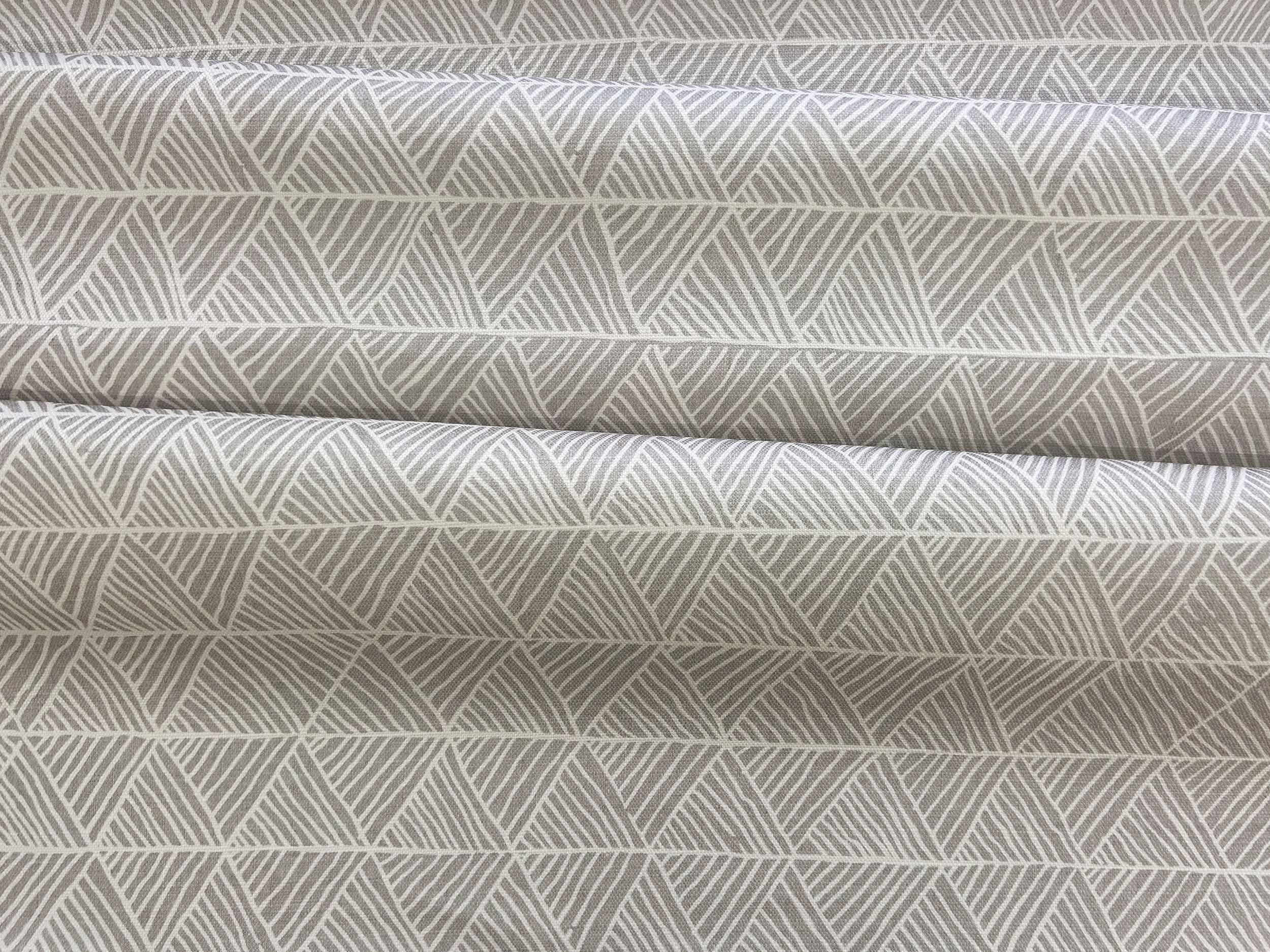Willie Weston Pandanus 'Pewter' design for upholstery, featuring geometrically patterned contemporary Aboriginal artwork by Tiwi First Nations artist Osmond Kantilla.