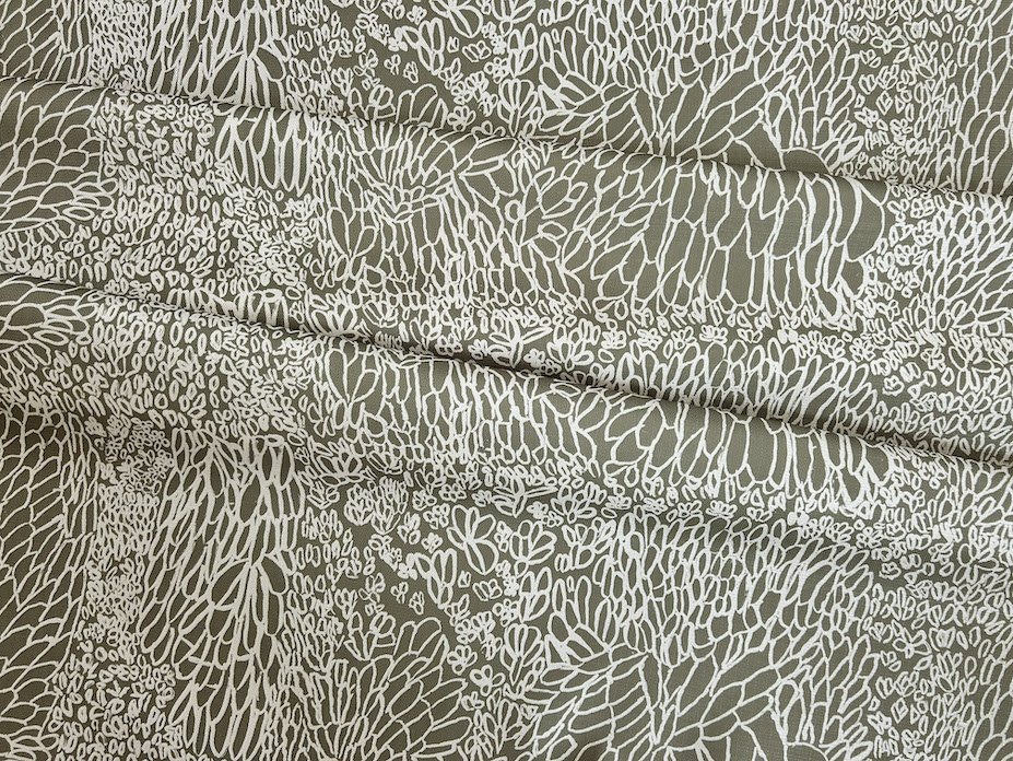 Willie Weston Mud Ripples 'Melaleuca' design for upholstery, featuring delicately patterned contemporary Aboriginal artwork by First Nations artist Elizabeth Kandabuma.