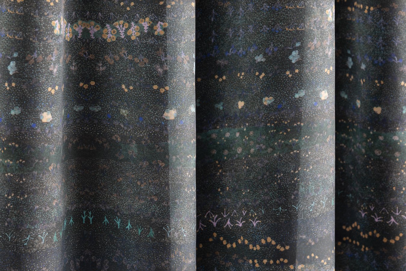 Willie Weston Singing Bush Medicine ‘Night Sky' design for drapery, featuring a contemporary floral artwork by First Nations artist Colleen Ngwarraye Morton from Ampilatwatja, NT.