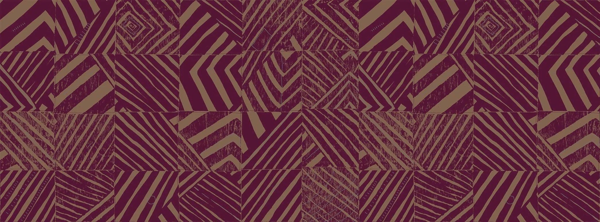 Willie Weston Defragmentation ‘Mountain Berry' design for upholstery, featuring bold geometric artwork by First Nations artist Lisa Waup from Naarm (Melbourne).