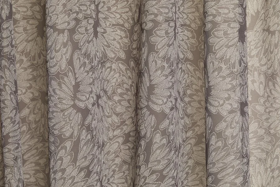 Willie Weston Dyin Bangada: Ngunyul 'Shell' design for drapery, featuring delicately patterned contemporary Aboriginal artwork by Gadigal First Nations artist Kate Constantine.