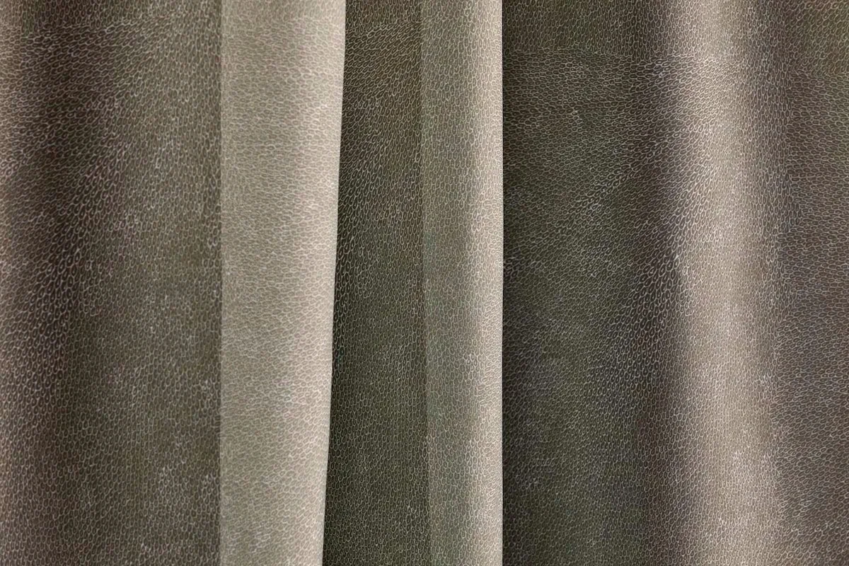Willie Weston Native Seeds 'Olive' design for drapery, featuring delicately patterned contemporary Aboriginal artwork by Central Australian First Nations artist Jean Ngwarraye Long.