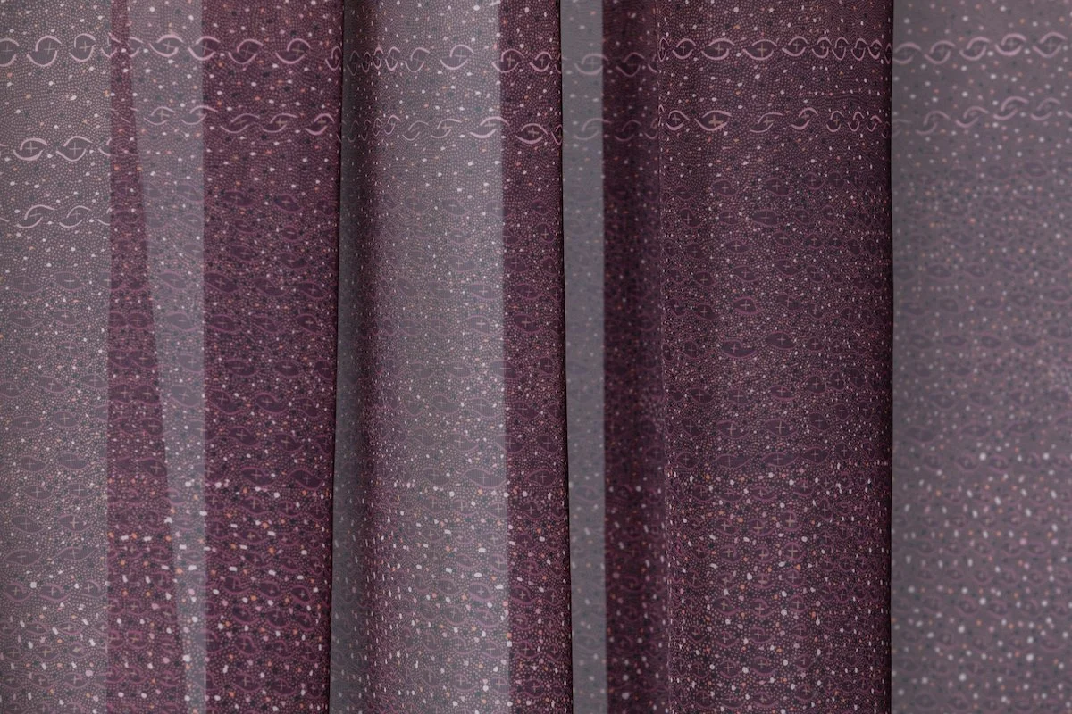 Willie Weston Durrmu (KK) ‘Berry' design for drapery, featuring delicately patterned contemporary Aboriginal artwork by First Nations artist Kathleen Korda from Peppimenarti, NT