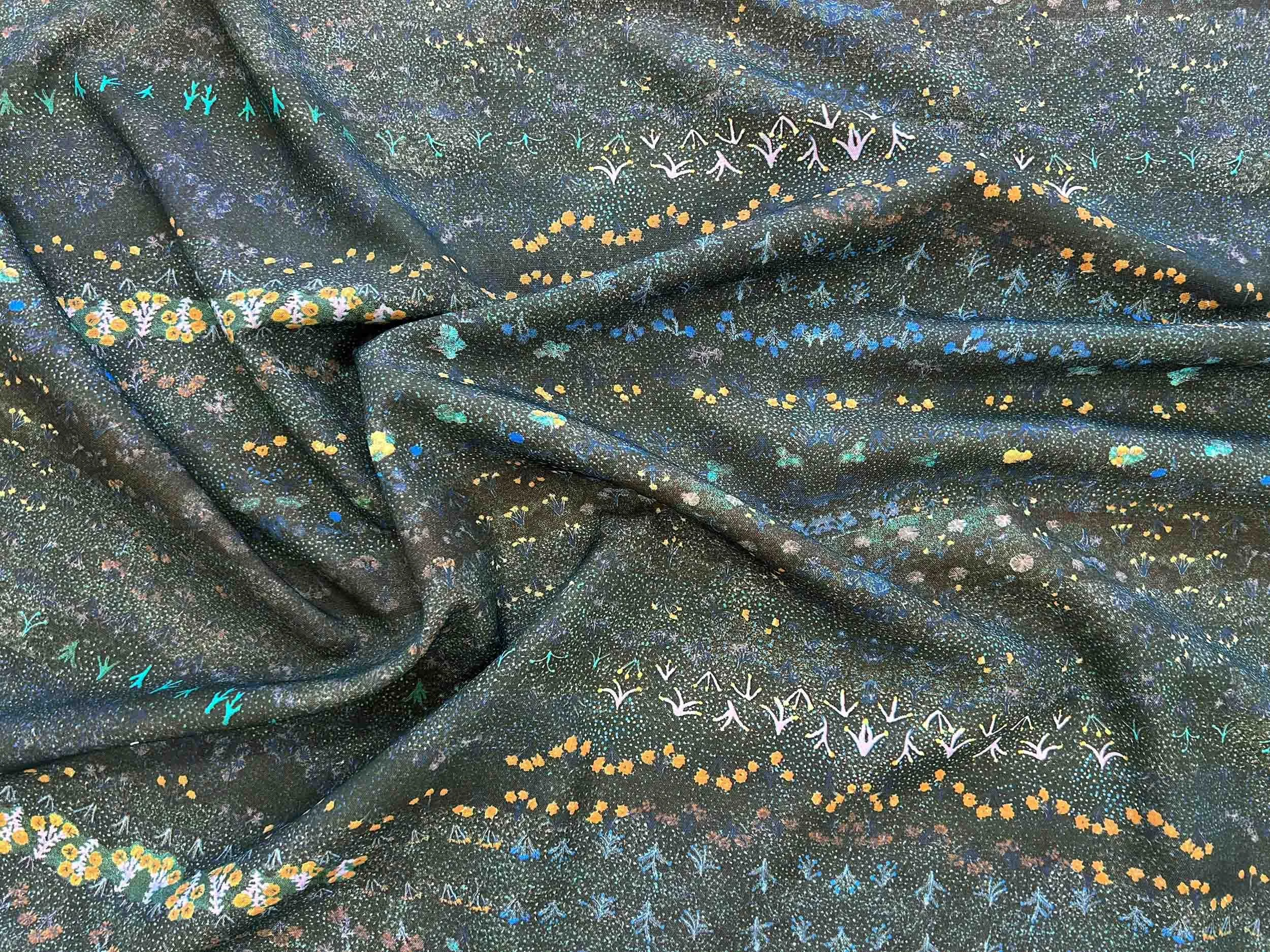 Willie Weston Singing Bush Medicine ‘Night Sky' design for upholstery, featuring a contemporary floral artwork by First Nations artist Colleen Ngwarraye Morton from Ampilatwatja, NT.