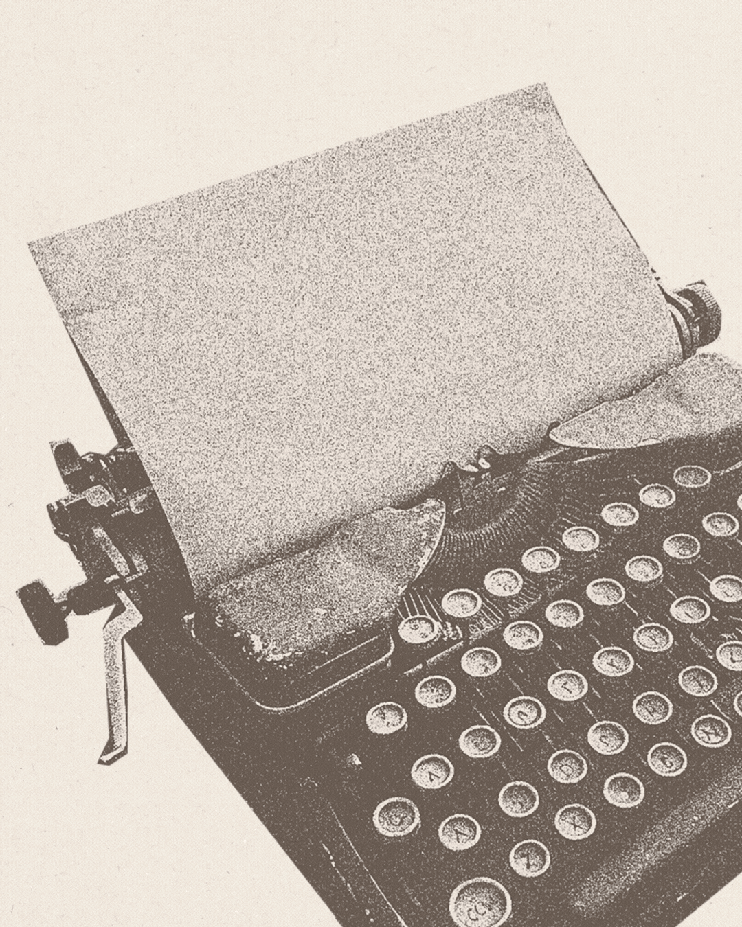 Black and white photo of an old typewriter with round keys, typing out The Thoughtful Mind.