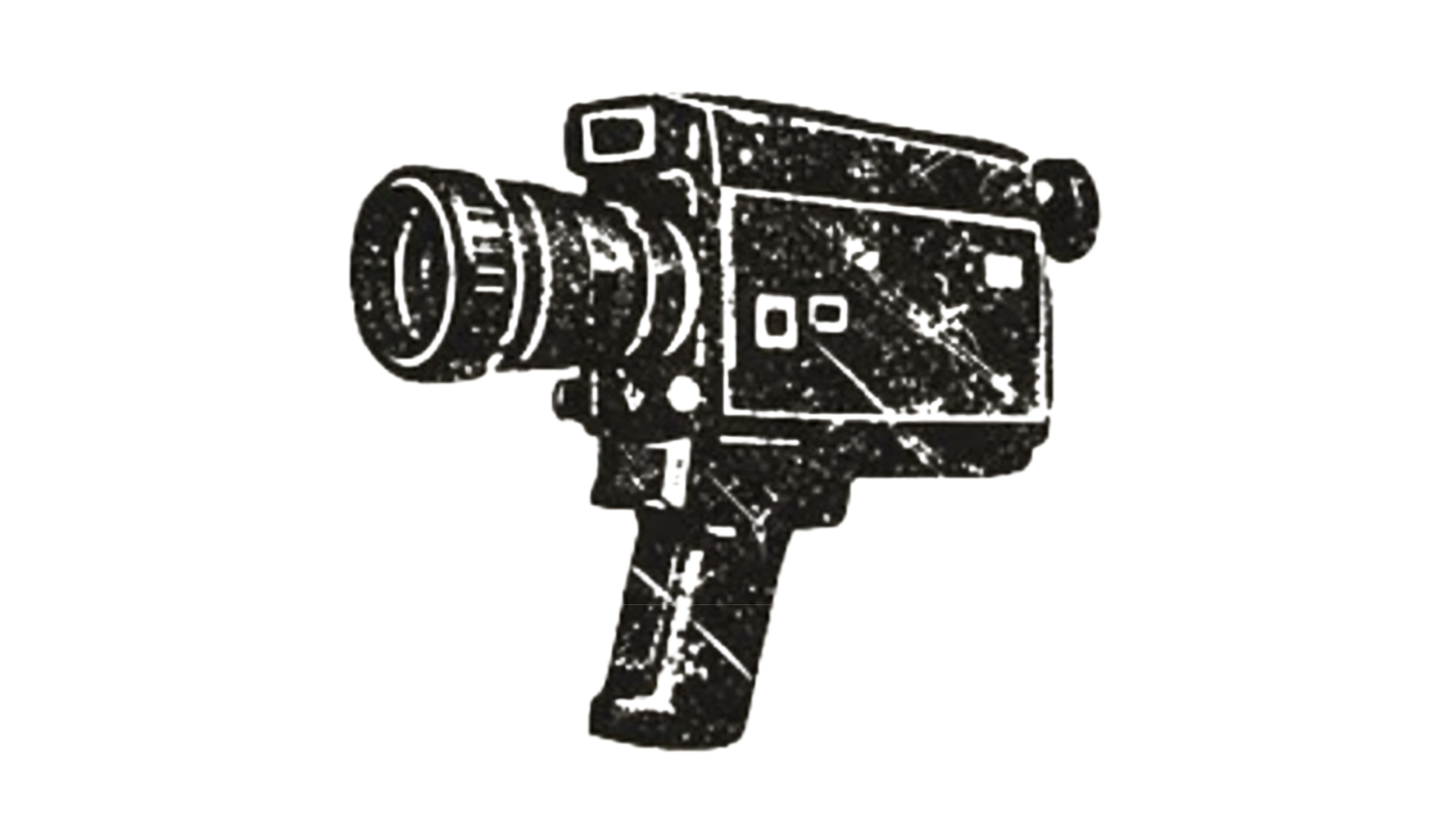 Graphic of a vintage point and shoot video camera pointing to the left, shown from the side.