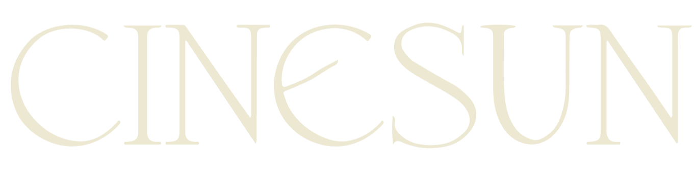 Logo with the text 'CINESUN' in large, light-colored letters on a black background.