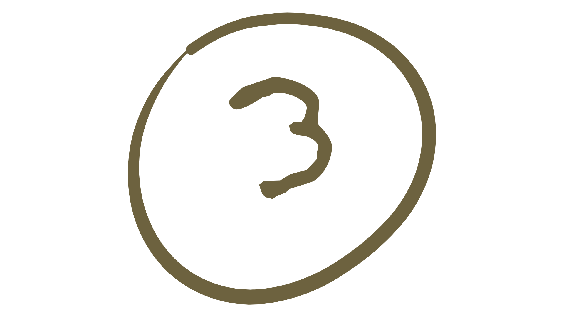 A circular badge with the number 3 inside, indicating a step or level.