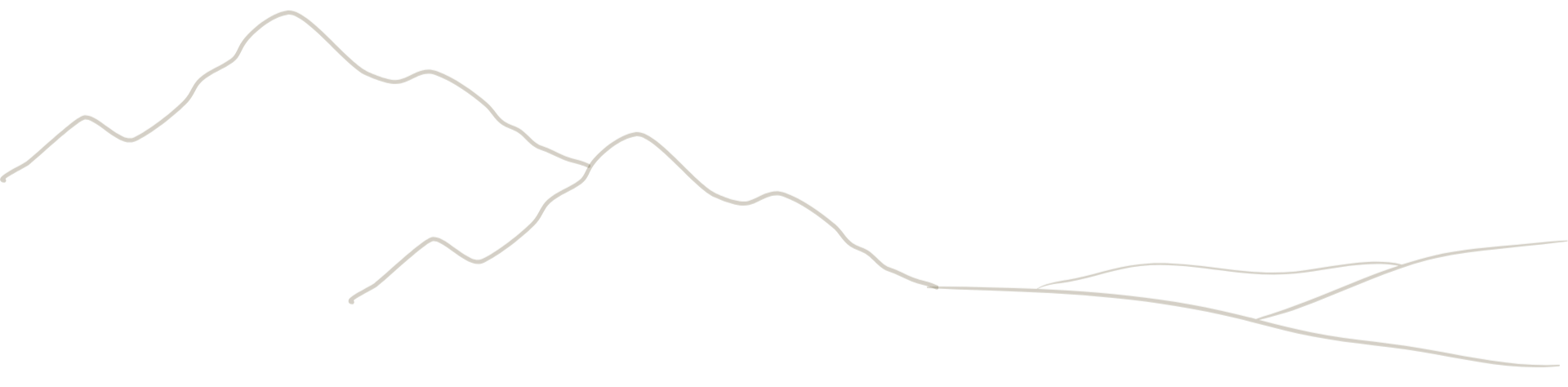 Line drawing of mountain range with multiple peaks and hills, some with ridges, in a minimalist style.