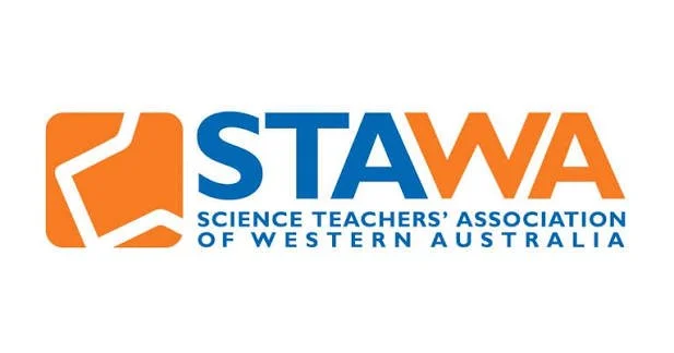 Logo of the Science Teachers' Association of Western Australia (STAWA) with an orange and white emblem and blue and orange text