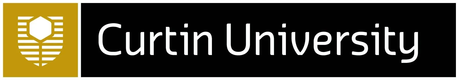 Curtin University logo with a gold emblem and black background